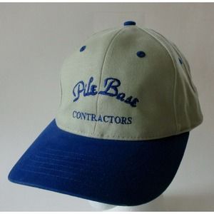 Pile Base Contractors Hat Ball Cap Khaki Blue Slide Clasp Adjustable Embroidered